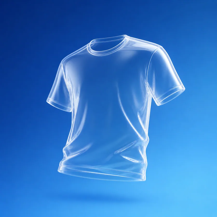 Scheda prodotto: t-shirt in vetro trasparente su fondo blu